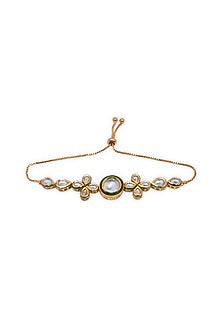 Gold Finish Kundan Polki Floral Bracelet