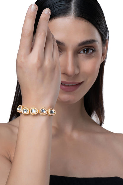 Gold Finish Kundan Polki Wrap Bracelet