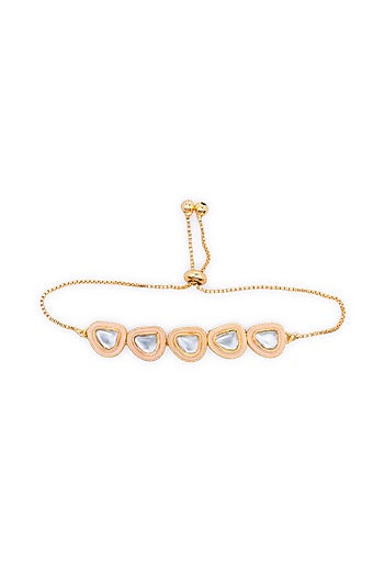 Gold Finish Kundan Polki Wrap Bracelet