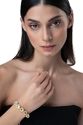 Gold Finish Kundan Polki Wrap Bracelet