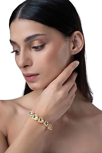 Gold Finish Kundan Polki Wrap Bracelet