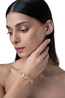 Gold Finish Kundan Polki Wrap Bracelet