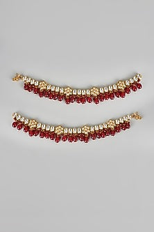 Gold Plated Kundan Polki & Ruby Stone Anklets (Set Of 2)