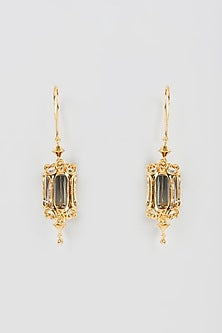 Gold Finish Grey Dangler Earrings