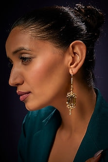 Gold Finish Grey Dangler Earrings