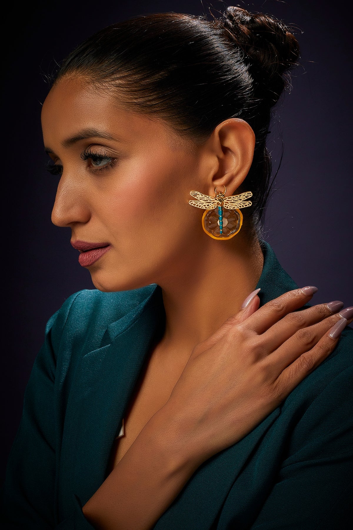 Gold Finish Yellow Stud Earrings