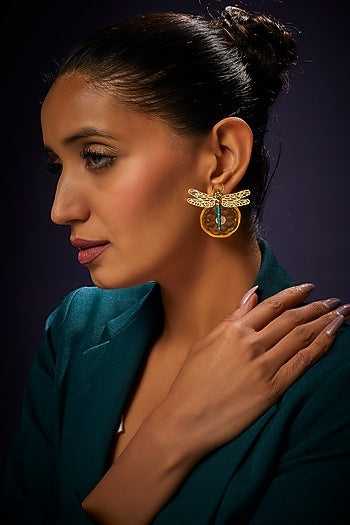 Gold Finish Yellow Stud Earrings