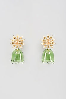 Gold Finish Green Dangler Earrings