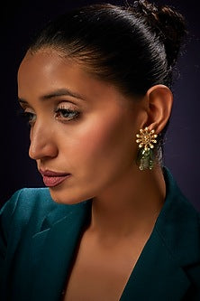 Gold Finish Green Dangler Earrings