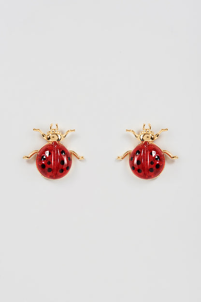 Gold Finish Red Stud Earrings