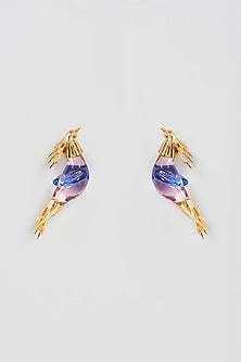 Gold Finish Red Stud Earrings