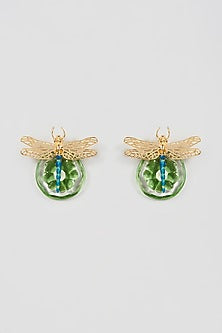 Gold Finish Green Stud Earrings