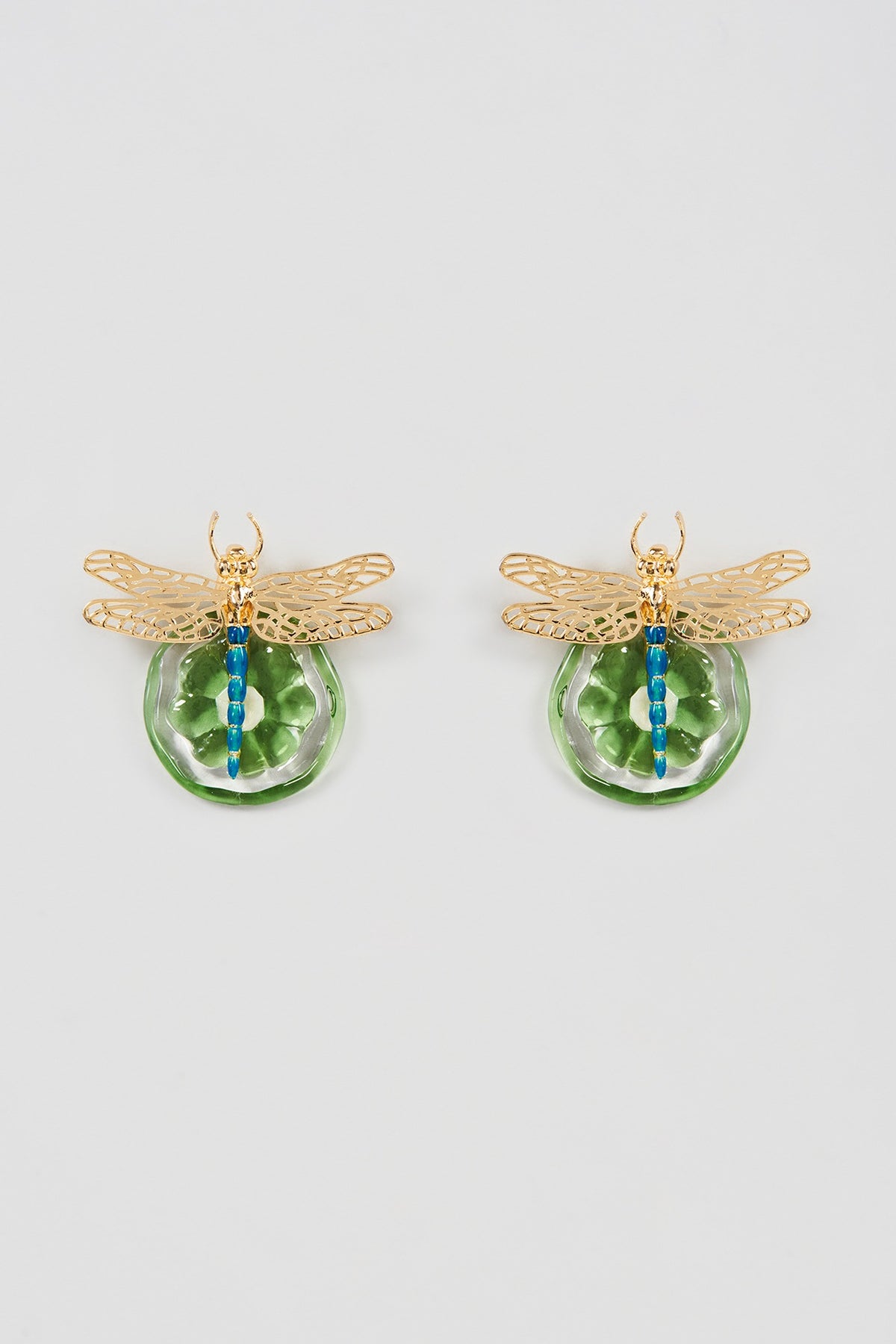 Gold Finish Green Stud Earrings