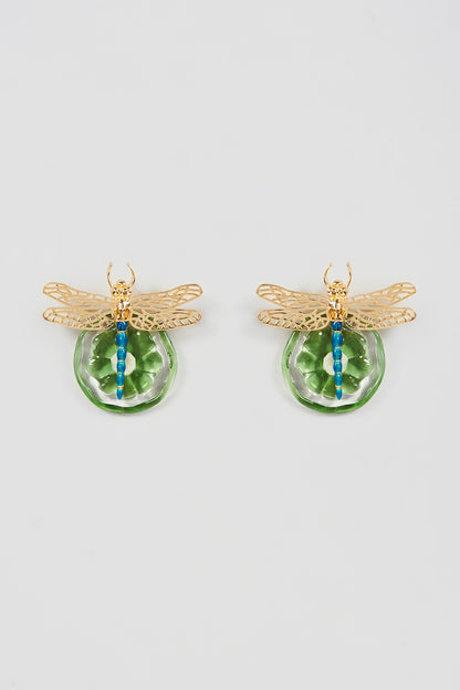 Gold Finish Green Stud Earrings