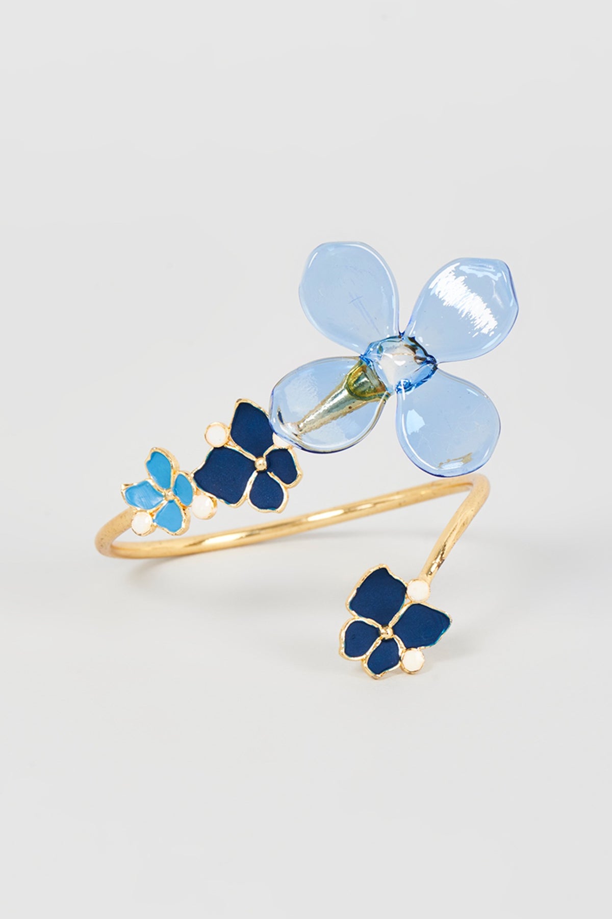 Gold Finish Blue Floral Bracelet