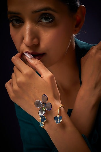 Gold Finish Blue Floral Bracelet