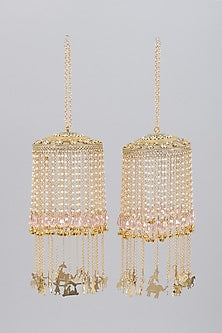 Gold Finish Kaleeras With Pink Beads & Pearls