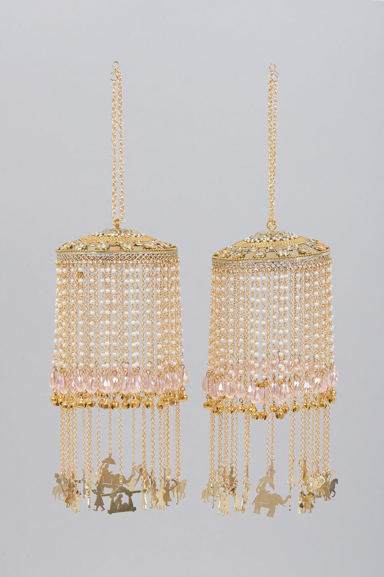 Gold Finish Kaleeras With Pink Beads & Pearls