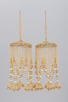 Gold Finish Kaleeras With Faux Pearls & Jhumkas