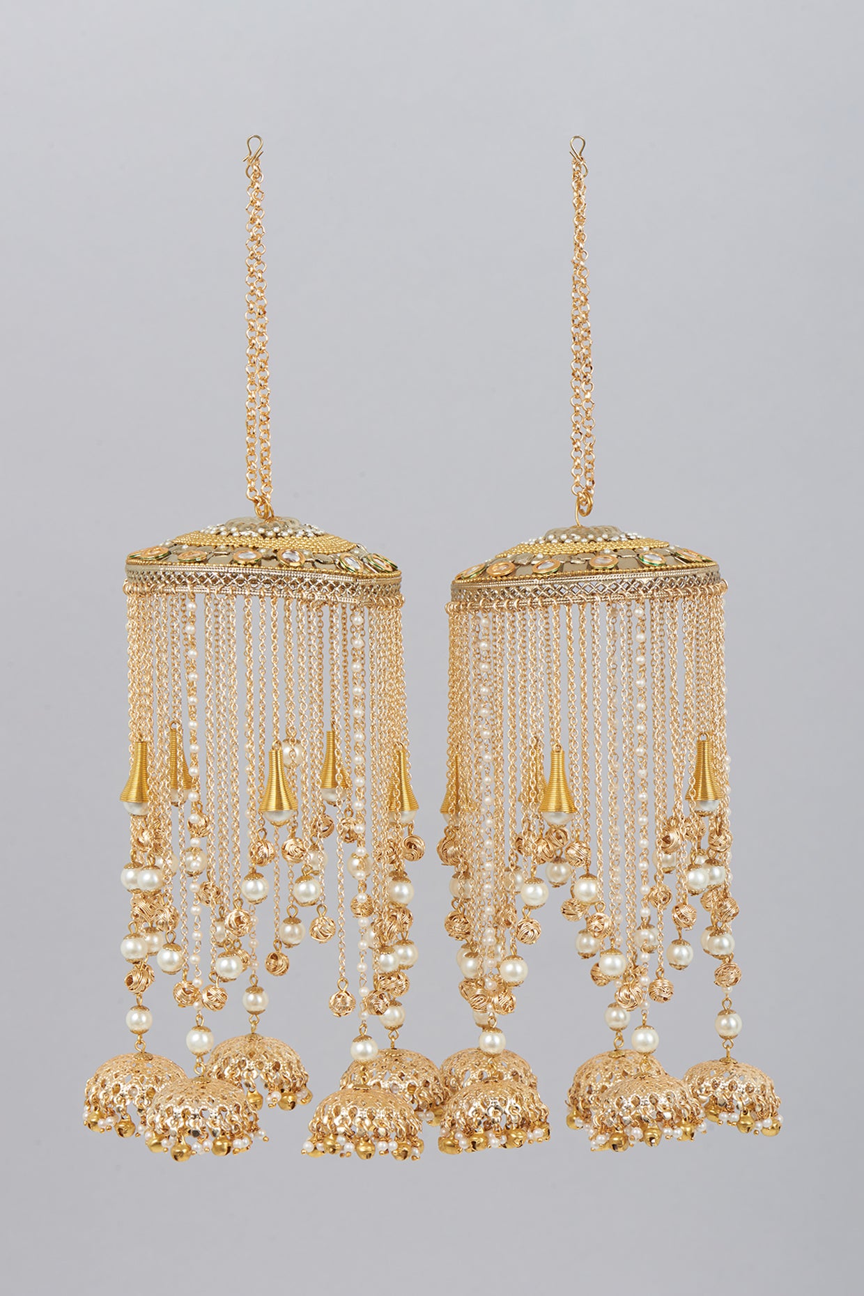 Gold Finish Kaleeras With Faux Pearls & Jhumkas