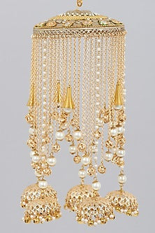 Gold Finish Kaleeras With Faux Pearls & Jhumkas