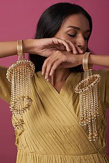 Gold Finish Kaleeras With Faux Pearls & Beads