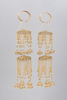 Gold Finish Kaleeras With Faux Pearls & Kundan
