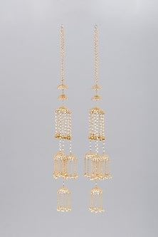 Gold Finish Kaleeras With Faux Pearls