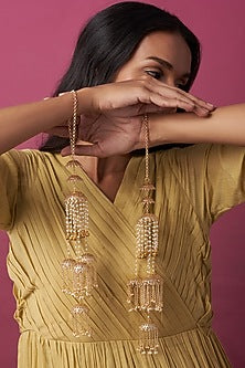 Gold Finish Kaleeras With Faux Pearls