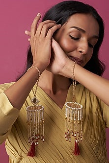 Gold Finish Kaleeras With Beads & Tassels