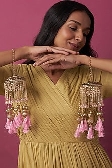 Gold Finish Kaleeras With Pearls & Tassels