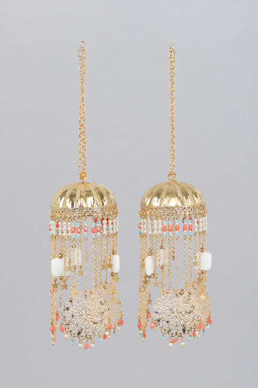 Gold Finish Kaleeras With Colorful Beads & Pearls