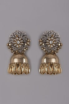 Oxidised Finish Kundan Jhumka Earrings