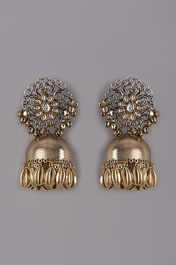 Oxidised Finish Kundan Jhumka Earrings