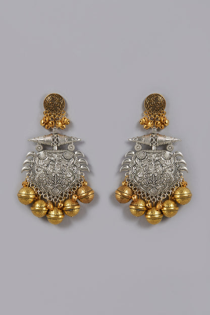 Oxidised Finish Kundan Polki Dangler Earrings