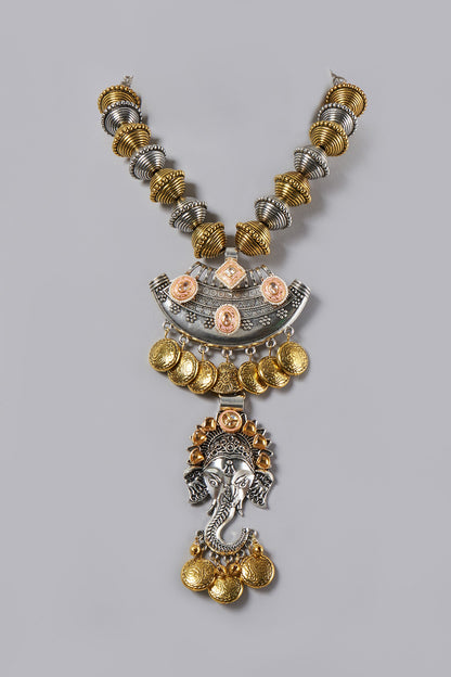 Oxidised Finish Necklace With Meenakari & Kundan