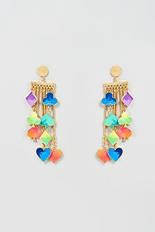 Gold Finish Enameled Dangler Earrings