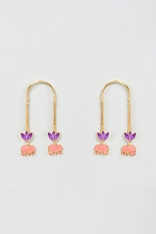 Gold Finish Enameled Dangler Earrings