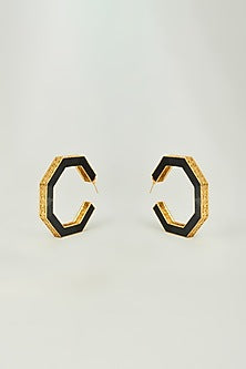 Gold Finish Enameled Hoop Earrings