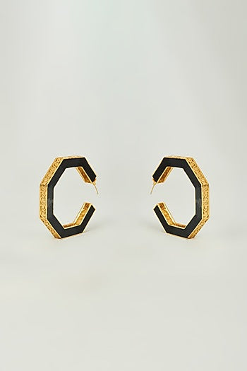 Gold Finish Enameled Hoop Earrings