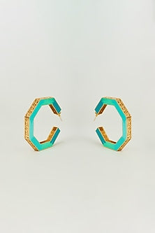 Gold Finish Enameled Hoop Earrings