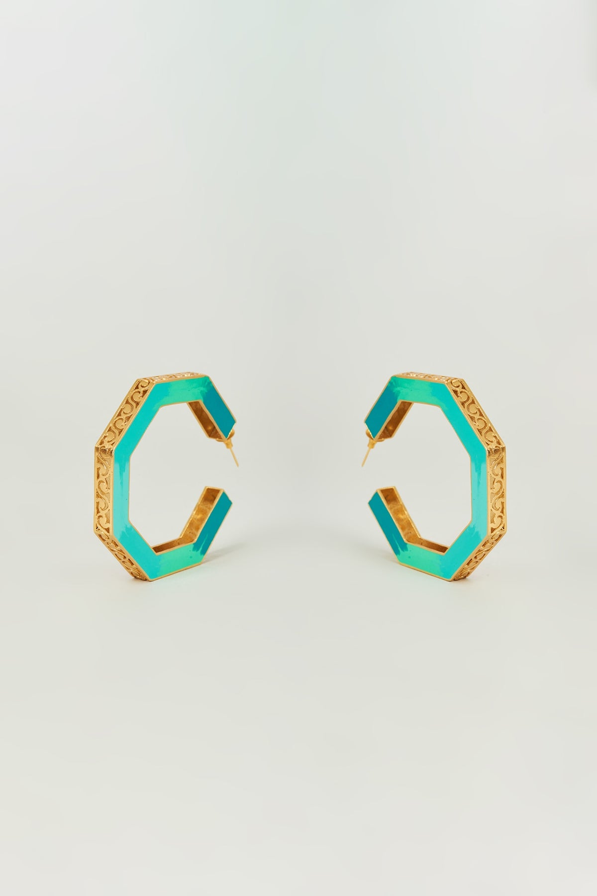 Gold Finish Enameled Hoop Earrings