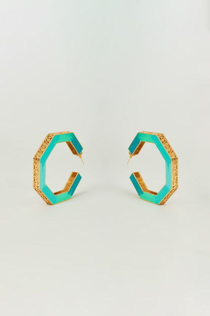 Gold Finish Enameled Hoop Earrings