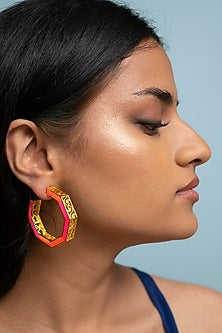 Gold Finish Green Enameled Hoop Earrings