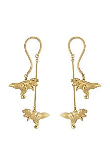 Gold Finish Earrings In Brass