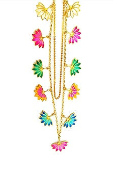 Gold Finish Enameled Charms Long Necklace