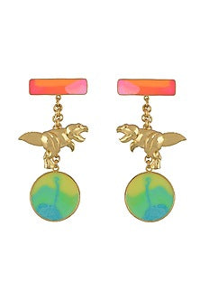 Gold Finish Enameled Earrings