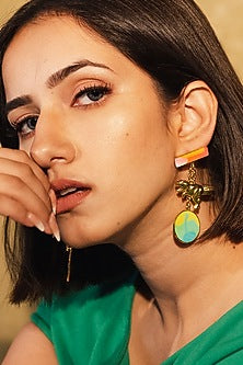 Gold Finish Enameled Earrings