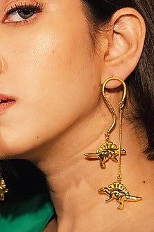 Gold Finish Dangler Earrings In Brass