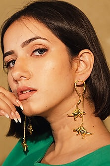 Gold Finish Dangler Earrings In Brass